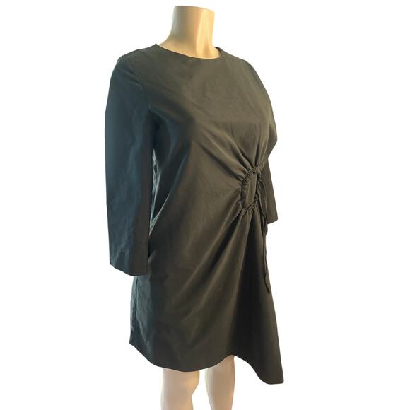 Women US-2 COS Dark Green Gathered Circle Asymmetrical Dress 3/4 Slv A-Line - Picture 1 of 7